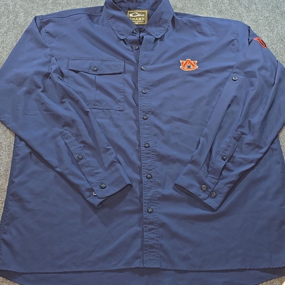 Auburn Tigers Drake Performance Shirt Mens Blue Button Down Outdoor Fishing